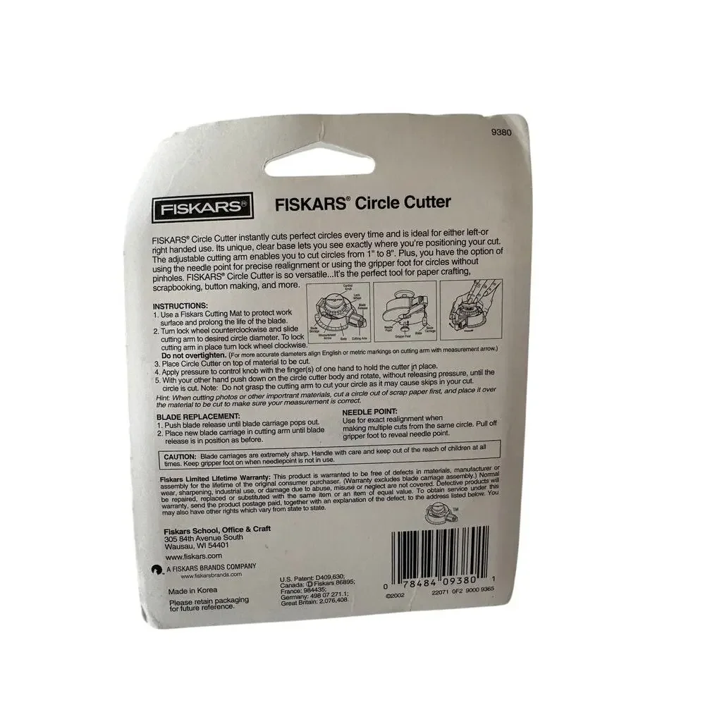 Fiskars Circle Cutter 9380 Paper Craft Scrapbooking Tool 2 Blades New Sealed